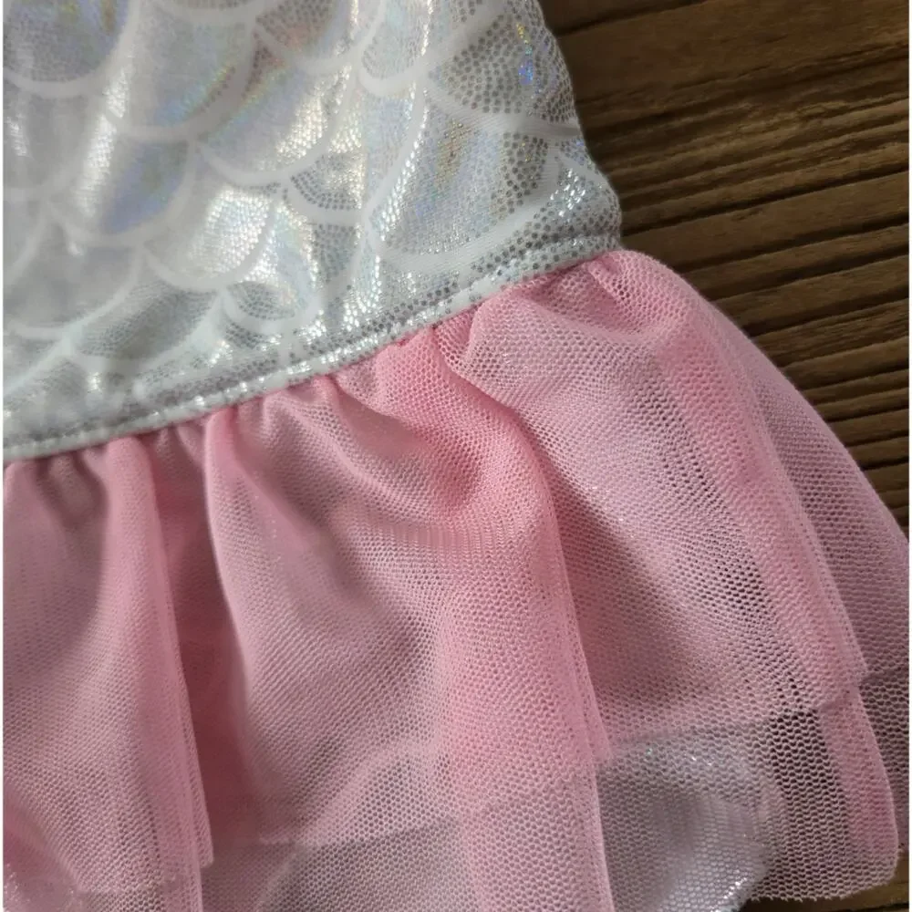 Carter's Pink and Silver Mermaid Print Tulle One Piece Swimsuit sz 3T